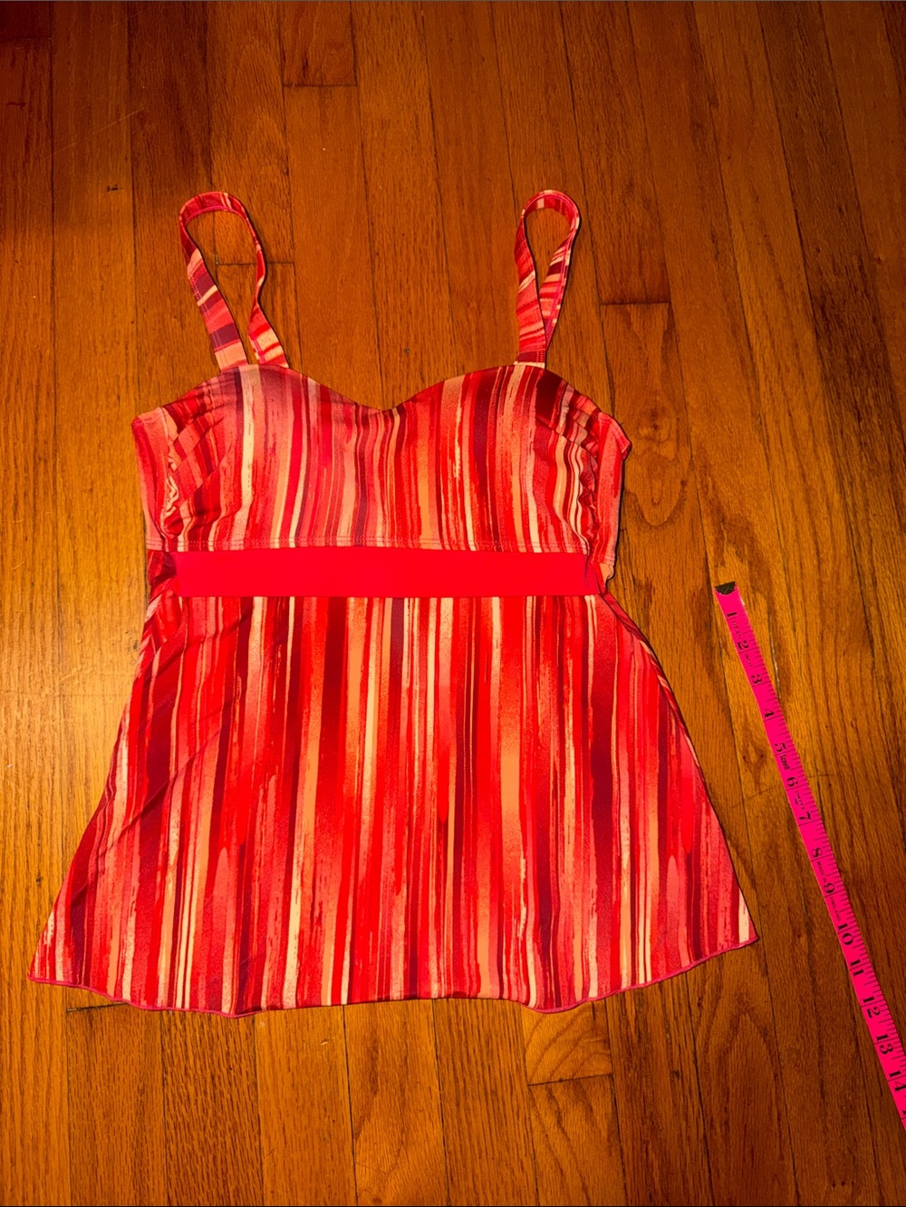 Womens Red Striped belted tankini top worn once as a top built in pads size 6